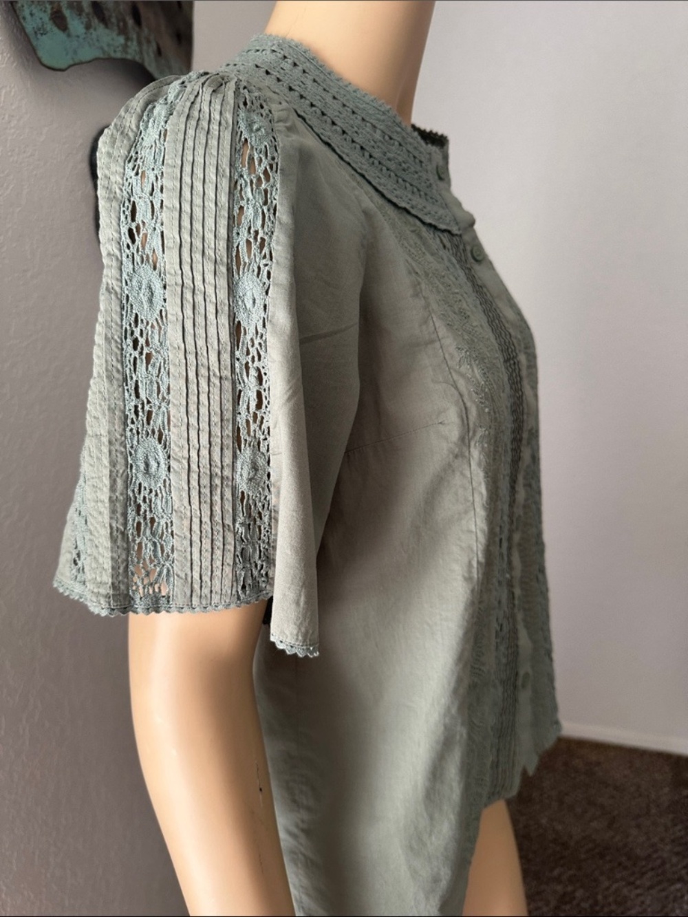 Sezane Embroidered Jane Blouse in Verdigris 34 USA 2 - Picture 5 of 10